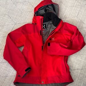 Red Waterproof Hooded Utility Jacket Haglöfs sz S like new